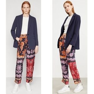 Farm Rio Sweet Mermaids Embellished Printed Crepe De Chine Tapered Pants Medium